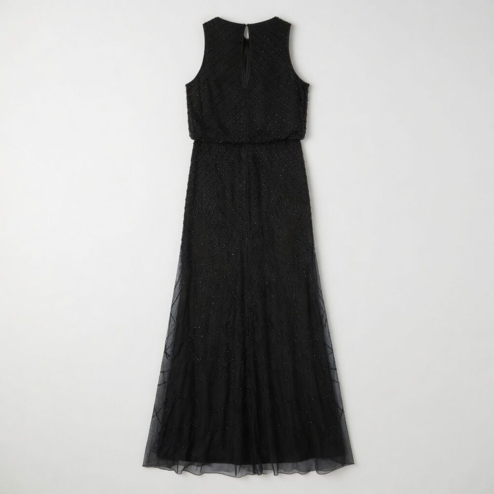 Adrianna Papell Women's Size 16 Black Halter Art Deco Beaded Blouson Dress - Picture 4 of 7